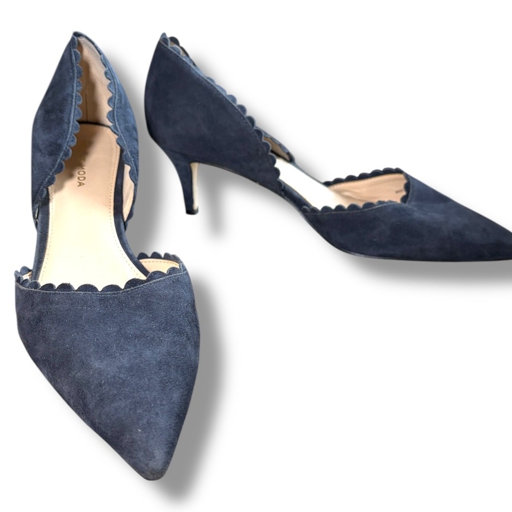 Pelle‎ Moda Navy Suede Scalloped Pointed Toe D'Orsay Heels Pumps Size 8.5M